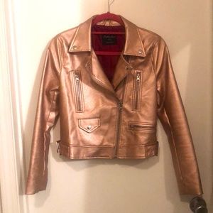 Rose Gold Faux Leather Moto Jacket